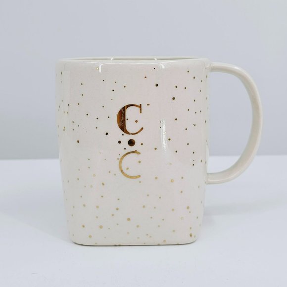Anthropologie Mug Gold Glitter Gilded Shape Monogrammed C Coffee Tea Cocoa Cup - Picture 1 of 11